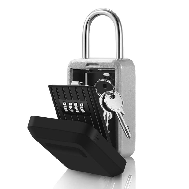 Flexzion Key Lock Box - Portable Lockbox for Keys Outdoor - 4 Digit Code Combination Lock Box for Key Safe Security - Weather Rust Resistant Key Lock Box for Outside, Car, Door, House, Travel - Image 1